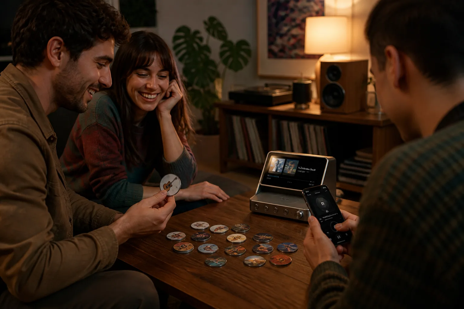 Personas eligiendo fichas NFC para reproducir contenido iPlay
